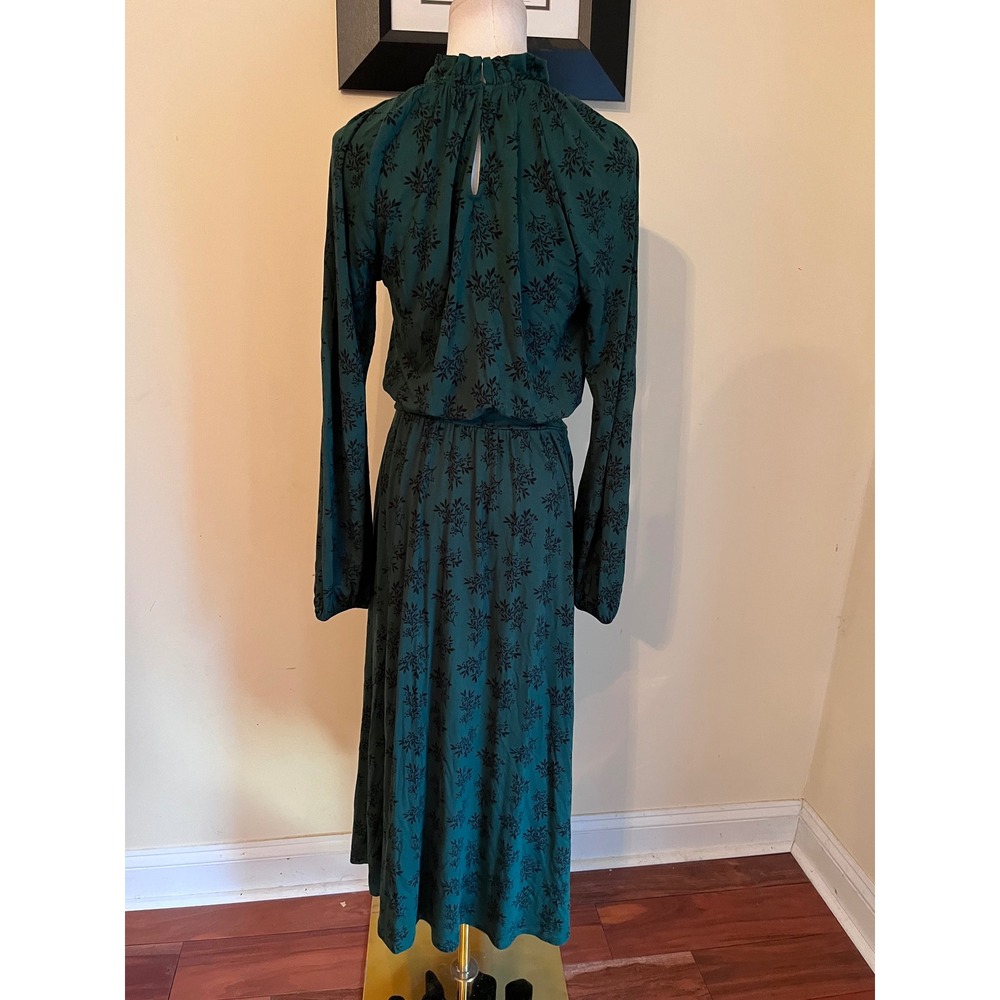 Boden Green Floral Ruffle Neck Midi Dress Long Sleeve US 4R - Picture 8 of 9